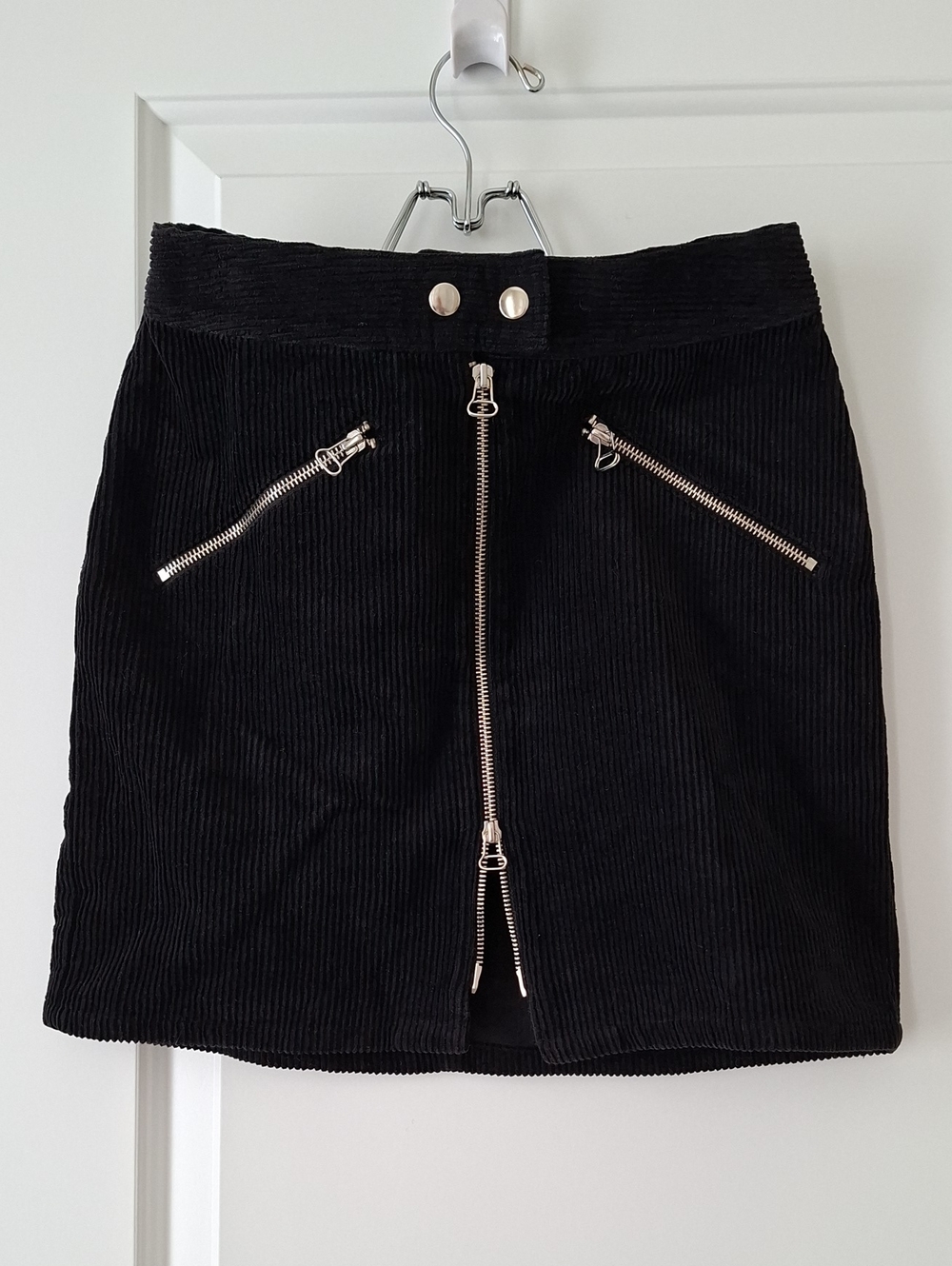 Storia Black Corduroy Mini Skirt with Front Zip Pocket with Zippers